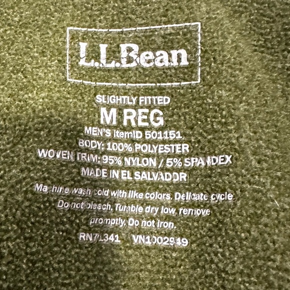 LL Bean Quarter Zip Fleece Jacket Mens M Reg- Green Lightweight Hiking Outdoors. - Picture 7 of 10